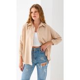 Kadın Bej Uzun Kollu Basic Pamuklu Oversize Gömlek - 3900