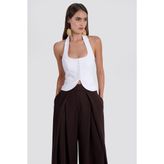 Kadın Beyaz Halter Yaka Crop Yelek