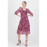 Kadın Bordo Astarlı Şifon Elbise Dpry0030