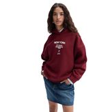 Kadın Bordo Baskılı Kapüşonlu Oversize Sweatshirt