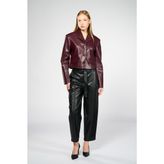 Kadın Bordo Crop Deri Blazer Ceket