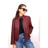 Kadin Bordo Fermuarli Hakiki Deri Ceket