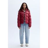 Kadın Bordo Kapüşonlu Şişme Mont - XL