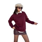 Kadın Bordo Taşlı Oversize Sweatshirt 30067 M