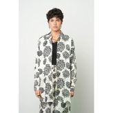 Kadın Çiçek Desenli Siyah - Beyaz Oversize Gömlek
