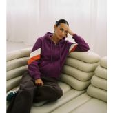 Kadın Fermuarlı Kapüşonlu Cepli Mor Polar Sweatshirt