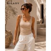 Kadın Fitilli Görünümlü Kalın Askılı Basic Beyaz Bluz Atlet - XL - Ten - Bej