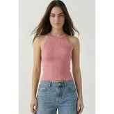 Kadın Fitilli Halter Yaka Crop Bluz - Pembe