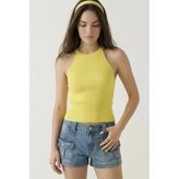 Kadın Fitilli Halter Yaka Crop Bluz - Sarı