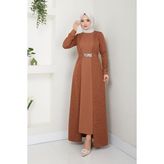 Kadın Giyim Moda Tesettür Elbise 2644 - Taba