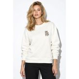 Kadın Göğsü Baskılı Basic Sweatshirt%100 Pamuk-Fildişi