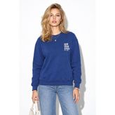 Kadın Göğsü Baskılı Basic Sweatshirt%100 Pamuk-Navy