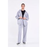 Kadın Gri Normal Kalıp Basic Beli Lastikli Kapüşonlu Oversize Mevsimlik Alt Üst Eşofman Takımı