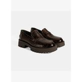 Kadın Kahve Kroko Basklı Deri Loafer