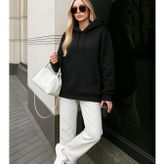 Kadın Kapüşonlu Cepli Siyah Tunik Sweatshirt