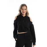 Kadın Kapüşonlu Omuz Dekolteli Sweatshirt Siyah