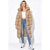 Kadın Kapüşonlu Uzun Puffer Mont - Bej