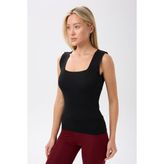 Kadın Kare Yaka Kalın Askılı Basic Fit Bluz Crop Top - Siyah - Standart