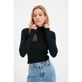Kadın Kaşkorse Boğazlı Full Likralı Fitilli Body Kazak - Siyah