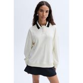 Kadın Kırık Beyaz Polo Yaka Sweatshirt