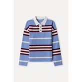 Kadın Mavi Çizgili Polo Yaka Sweatshirt