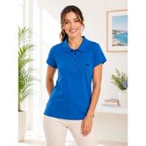 Kadın Mavi Polo Yaka Basıc T-Shirt