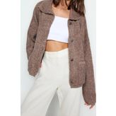 Kadın Modern Tarz Oversize Polo Yaka Regular Triko Hırka