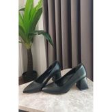 Kadın Nova Siyah Cilt 6,5 cm Kalın Topuklu Stiletto