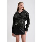 Kadın Oversize Biker Deri Ceket - Bej - 2XL