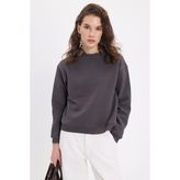 Kadın Oversize Geniş Kesim Pamuklu Bisiklet Yaka Füme Sweatshirt