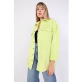 Kadın Oversize Jean Gömlek Neon Yeşil