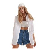 Kadın Oversize Uzun Basic Beyaz Gömlek - 10412