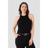 Kadın Pamuklu Fitilli Görünümlü Halter Yaka Basic Siyah Atlet