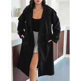 Kadın Premium Oversize Kaşe Kaban - Siyah - L