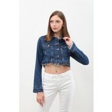 Kadın Püsküllü Crop Jean Ceket