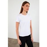 Kadın Rachel Beyaz Bisiklet Yaka Slim Fit Basic Tişört