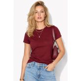 Kadın Rachel Bisiklet Yaka Slim Fit Basic Tişört-Bordo