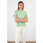 Kadın Rachel Çağla Bisiklet Yaka Slim Fit Basic Tişört
