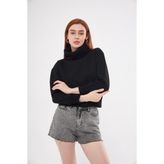 Kadın Siyah Balıkçı Yaka Sweatshirt - M