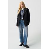 Kadın Siyah Dik Yaka Oversize Kısa Trençkot