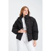Kadın Siyah Dik Yaka Oversize Şişme Mont - L