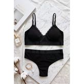 Kadın Siyah Fitilli Dantelli Bralet Takımı