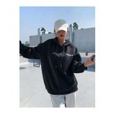 Kadın Siyah Küçük Baskılı Kapüşonlu Sweatshirt