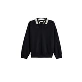 Kadın Siyah Polo Yaka Sweatshirt