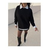 Kadın Siyah Taşlı Oversize Sweatshirt 30067 M