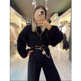 Kadın Siyah Yumoş Örme Crop Kazak