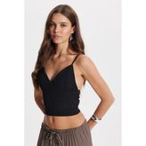 Kadın Slim Fit Dar Kesim V Yaka Askılı Siyah Bluz
