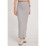Kadın Slim Fit Dar Kesim Yırtmaçlı Gri Etek