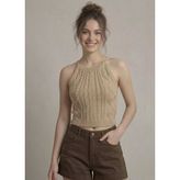 Kadın Triko Örme Halter Yaka Crop Bluz - Bej