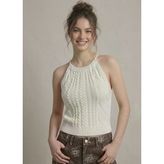 Kadın Triko Örme Halter Yaka Crop Bluz - Beyaz